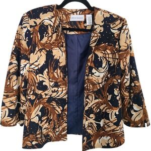 Alfred Dunner Women's Floral Print Sequin Blazer Jacket Navy Tan‎ Rust Size 8